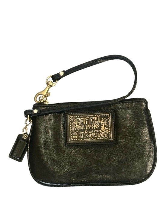 Coach Handbags - Coach Poppy NWT Black Patent Leather Wristlet w/ Gold-tone graphic patch
